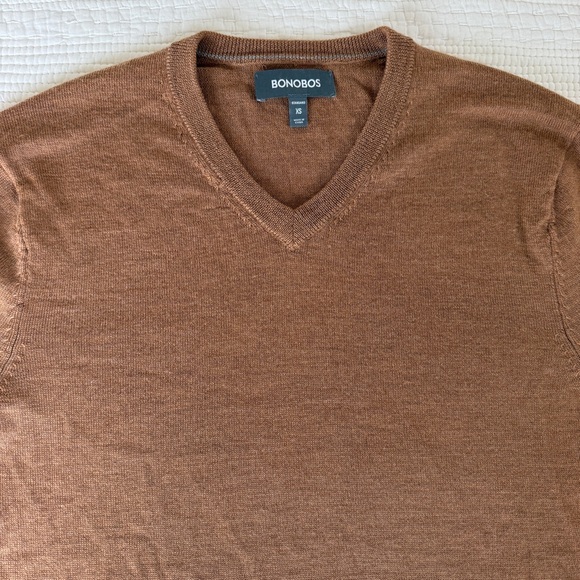 Bonobos Extra Fine Merino Wool Pullover Sweaterer V-Neck Brown Tan Men’s XS - Picture 5 of 15